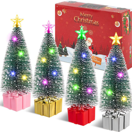 4 Pack Mini Christmas Trees with Lights for Tabletop Holiday Décor