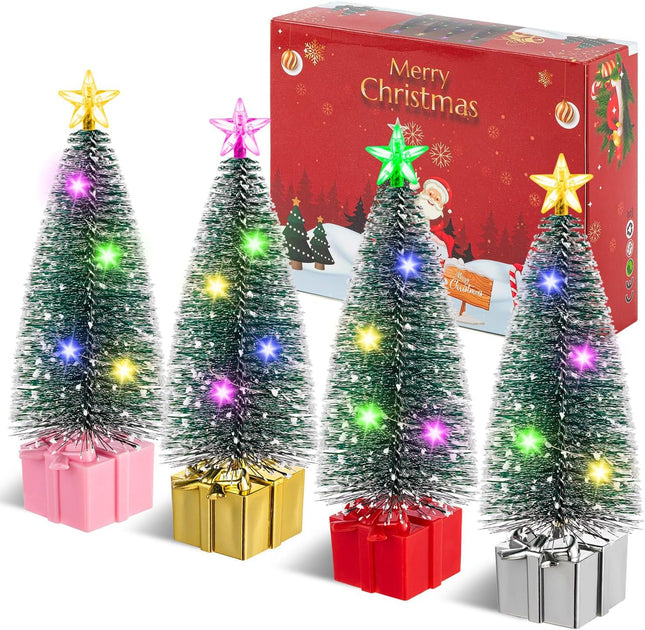 4 Pack Mini Christmas Trees with Lights for Tabletop Holiday Décor