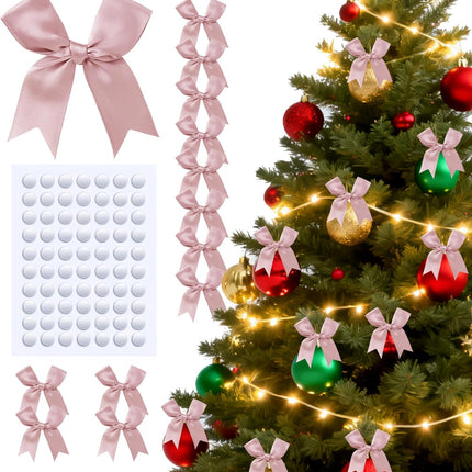 60PCS Rose Gold Satin Ribbon Bows 3.3 Inch Premium Gift Wrap Decorations