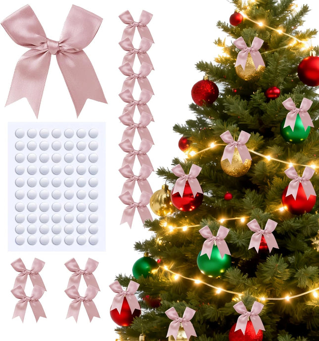 60PCS Rose Gold Satin Ribbon Bows 3.3 Inch Premium Gift Wrap Decorations