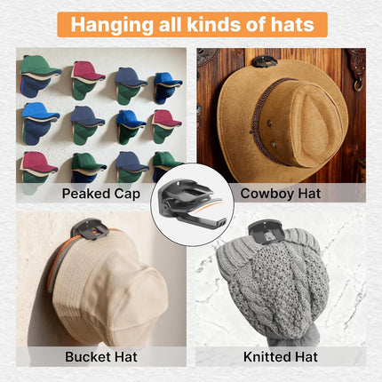 8-Pack Hat Organizer – Holds 40 Caps with Clips & Hooks, Wall Mount Rack