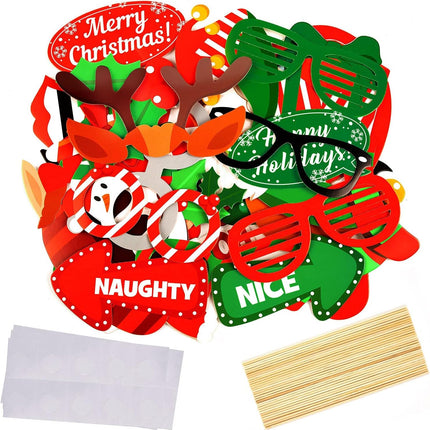 32PCS Christmas Photo Booth Props – Fun Holiday Selfie Props for Kids & Adults