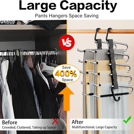 2 Pack Space Saving Pants Hangers Stainless Steel Anti Slip Closet Organizer