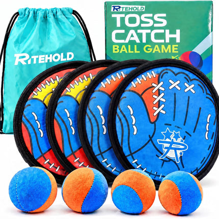 4 Player Toss and Catch Ball Game Set with 4 Paddles, 4 Sticky Balls and Carry Bag