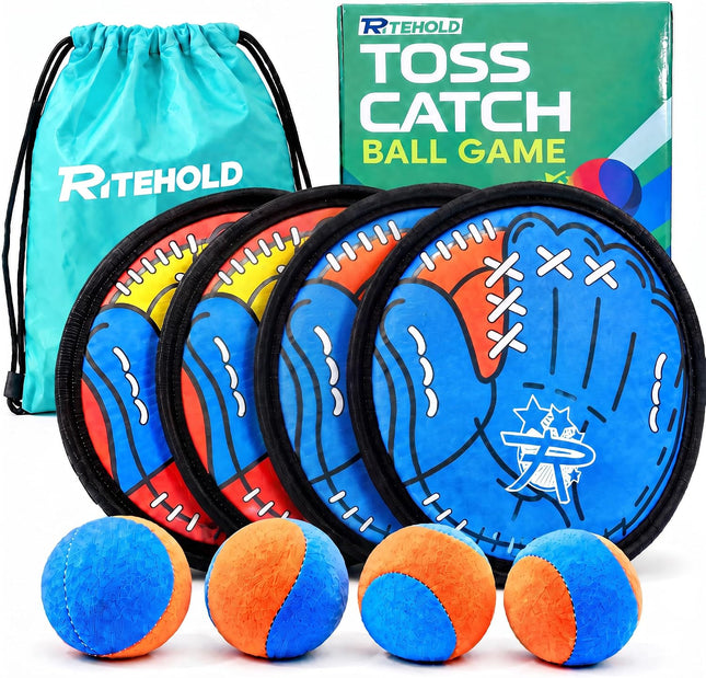 4 Player Toss and Catch Ball Game Set with 4 Paddles, 4 Sticky Balls and Carry Bag
