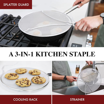 Frying Pan Splatter Screen 13" – Stainless Steel Oil Splash Cover