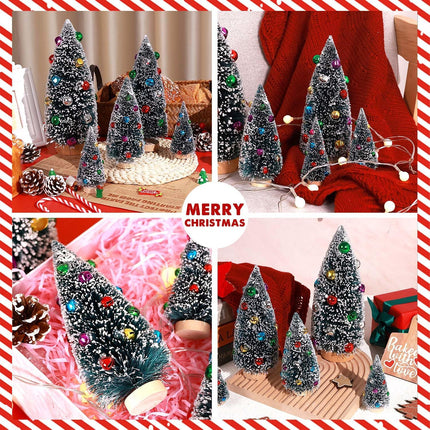 5PCS Mini Artificial Christmas Trees – Snowy Tabletop Bottle Brush Trees, 5 Sizes