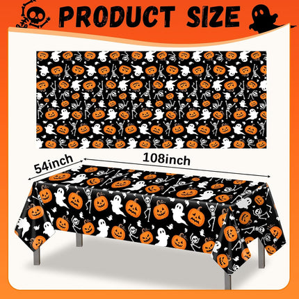 3-Pack 54x108in Halloween Disposable Plastic Tablecloths, Rectangle Party Table Covers