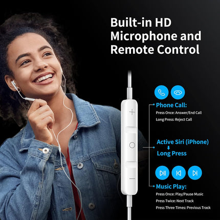 Wired Earbuds with Microphone In-Ear Headphones HiFi Stereo 3.5mm Jack