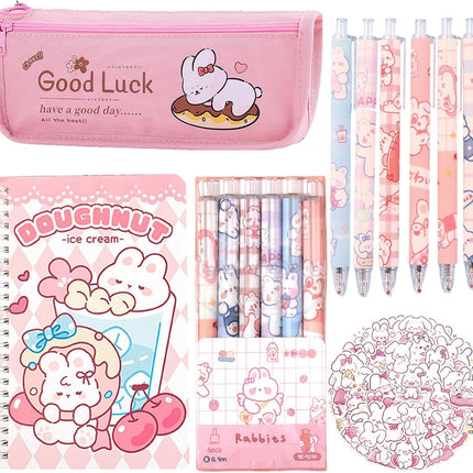 58PCS Cute Rabbit School Supplies – Kawaii Stationery, Notebook, Gel Pens & Stickers
