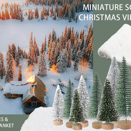 24PCS Mini Christmas Trees & Snow Blanket Set for Village & Table Decor