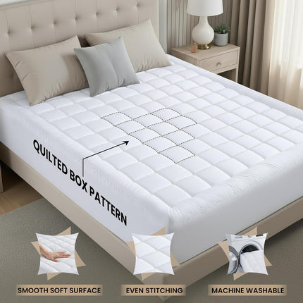 Twin Quilted Fitted Mattress Pad – Deep Pocket, Fluffy Pillow Topper, White