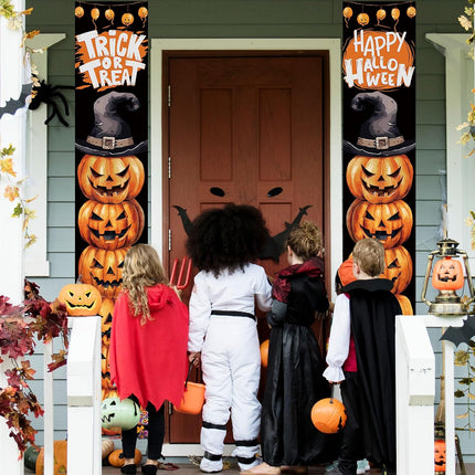 Halloween Porch Banner 71x12in, Trick or Treat Pumpkin Front Door Wall Decor