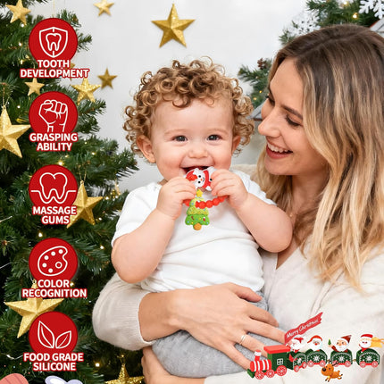 Christmas Baby Teething Toys – Snowman & Tree Textured Silicone Teether for 3-12 Months