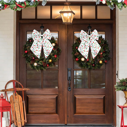 2PCS Christmas Wreath Bows – Red Green Dots Large 13x18" Holiday Decor