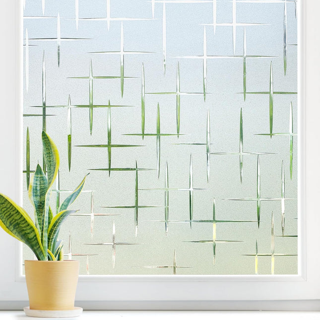 Window Privacy Film 17.5x78.7" – Frosted Cross, UV Blocking, Heat Control