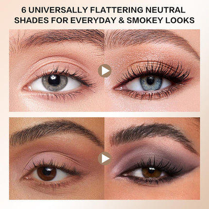 6-Color Matte Neutral Eyeshadow Palette with Brush, Cool-Tone Nude Smoky Eye Makeup