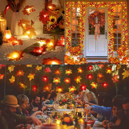 10Ft Fall Maple Leaf Lights – Battery LED Garland for Halloween & Thanksgiving Decor