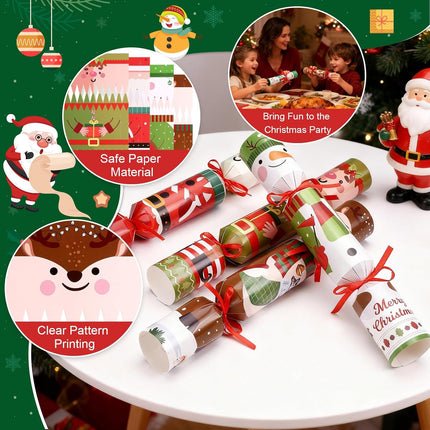 8 Pack Christmas Crackers – 15x2.5in Non-Snap Party Favors with Characters