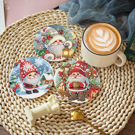 8PCS Christmas Diamond Art Coasters Kits with Holder – 5D DIY Santa Claus Diamond Painting