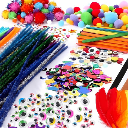 Arts & Crafts Supplies 1200pcs – Pipe Cleaners, Pom Poms & Googly Eyes Kit