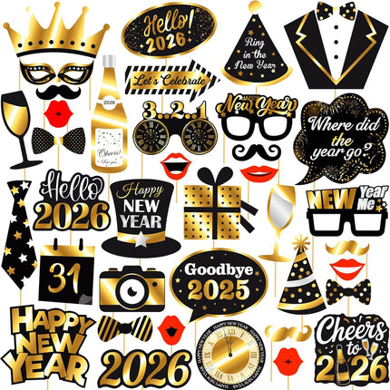 40 PCS Happy New Year 2026 Photo Booth Props Firework Glasses Party Supplies