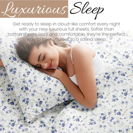 Patterned Microfiber Full Bed Sheet Set, 4 Piece Ultra Soft Deep Pocket Sheets