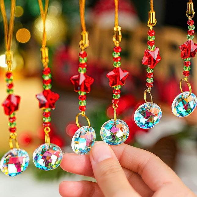 12PCS Mini Crystal Glass Christmas Suncatchers – 0.7" Round Hanging Decor