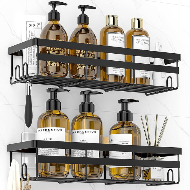 2 Pack Adhesive Shower Caddies Stainless Steel Bathroom Storage Shelf No Drill
