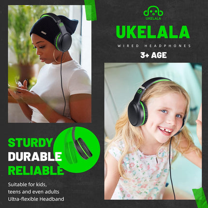 Green Wired On Ear Headphones for Kids School Travel Laptop Tablet Lightweight