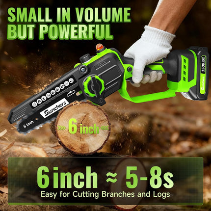 6” Mini Cordless Chainsaw – Electric Handheld Saw with 2 Batteries & Oiler