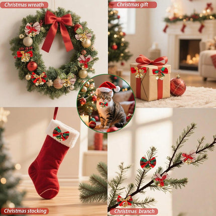 21pcs Christmas Bows with Bells – Mini Linen Bowknot Xmas Tree Decor