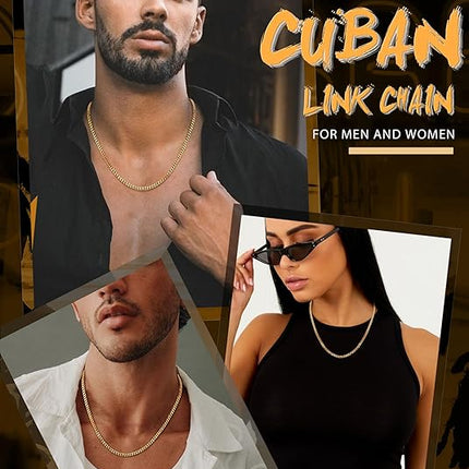 Cuban Link Chain Necklace 316L Stainless Steel 3.5mm Non Tarnish Black Silver Gold
