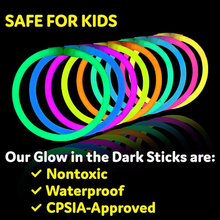 100-Pack 8” Glow Sticks – Party Favors, Necklaces & Bracelets with Connectors