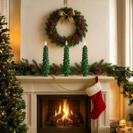 4 PCS Christmas Tree Flameless Candles LED Tapers with Remote & Timer, Green