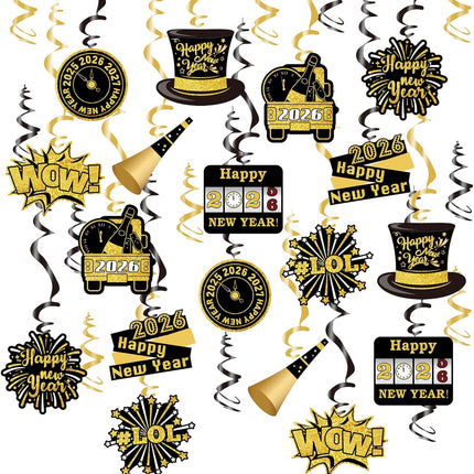 30-Piece Happy New Year 2026 Hanging Swirls – Party Decor with Champagne & Stars