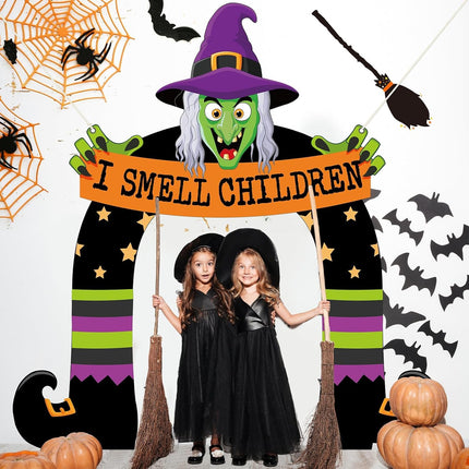 Halloween Witch Porch Sign Banner, Scary Witch Backdrop & Party Photo Prop Decor