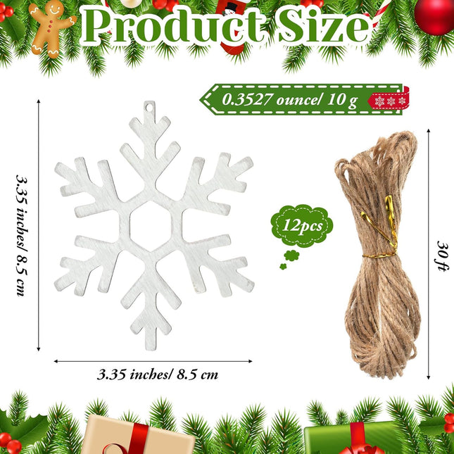 12PCS Christmas Metal Snowflake Ornaments – Hexagonal Hanging Tree Decorations