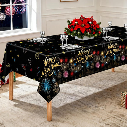 New Year 2026 Tablecloths 3 Pack Fireworks Plastic Party Decorations 54x108