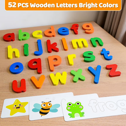 ABC Alphabet Learning Wooden Puzzle Flash Cards for Preschool Kids Ages 3+