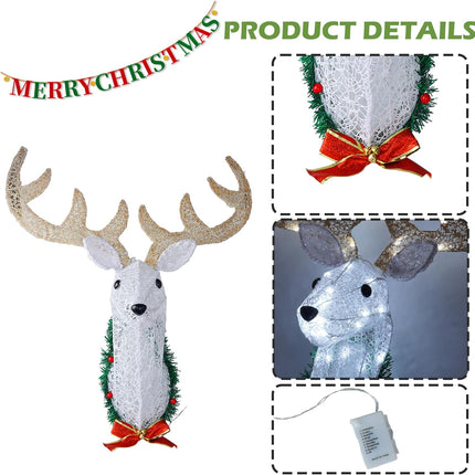 Christmas Reindeer Wall Decoration – 32" 3D Light-Up Rudolph with 8 Modes