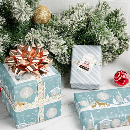 Christmas Wrapping Paper Mini Roll – Reindeer & Stripe Holiday Gift Wrap