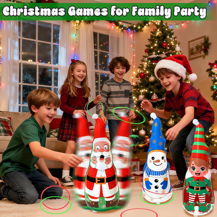 Christmas Inflatable Ring Toss Game – Santa, Snowman & Elf Toys for Kids & Family