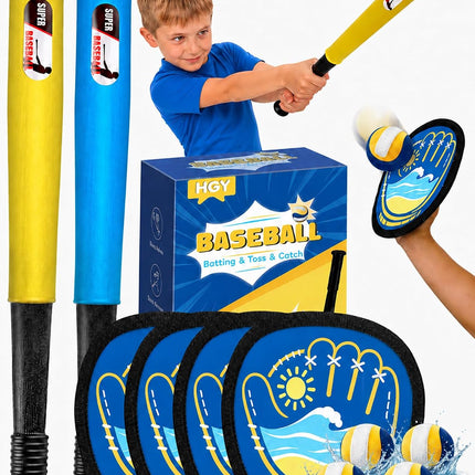 Kids Baseball Toss and Catch Set, 4 Sticky Gloves, 4 Balls, 2 Bats & Carry Bag