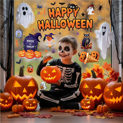 145-Piece Halloween Window Clings, Pumpkin Skull Skeleton Spider Glass Door Decals