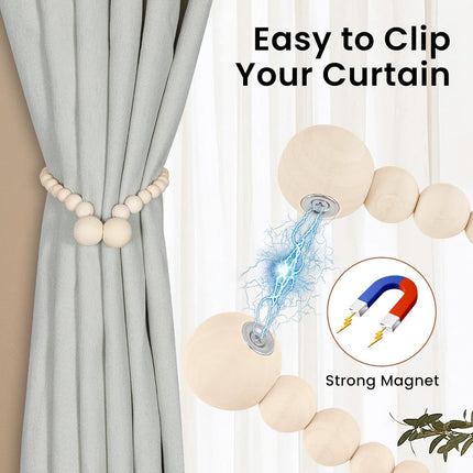 Magnetic Wood Bead Curtain Tiebacks – 2-Pack Boho & Farmhouse Decor