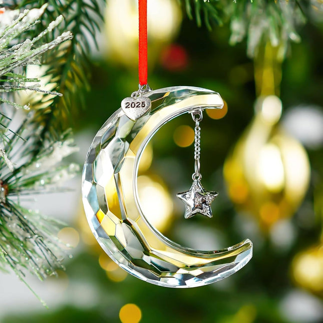 2025 Clear Crystal Christmas Moon Ornament, Elegant Hanging Moon Decoration