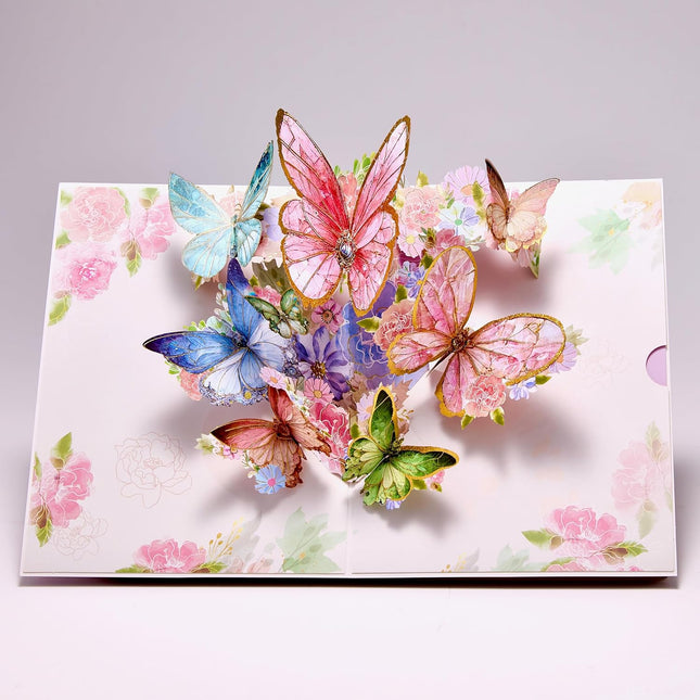3D Butterfly Pop Up Greeting Card with Gold Edges, Note Card and Envelope, 5.7x7.7 Inch
