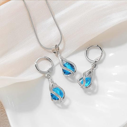 Silver Jewelry Set for Women – Rhinestone CZ Necklace & Earrings for Wedding Gifts