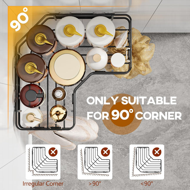 3-Pack Corner Shower Caddy – Stainless Steel, No Drill, Holds 40 lbs, Black